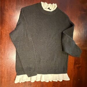 Mango kids Girls Dark Gray Sweater with White/Cream Ruffle Trim size 9